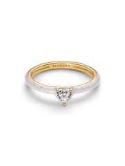 White Chakra Heart Ring - 14k gold plating