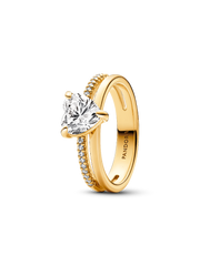 Double Band Heart Ring - 14k gold plating