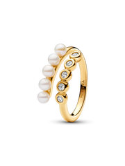 FINAL SALE - Treated Freshwater Cultured Pearls & Stones Open Ring - 14k gold plating