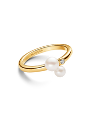 FINAL SALE - Duo Treated Freshwater Cultured Pearls Ring - 14k gold plating