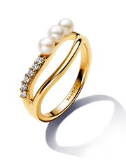Treated Freshwater Cultured Pearl & Organically Shaped Double Band Ring - 14k gold plating