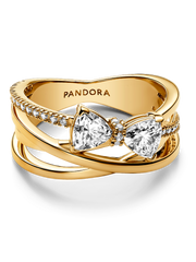 Sparkling Bow & Crossover Band Ring - 14k gold plating