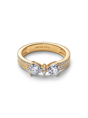 Sparkling Bow Double-row Ring - 14k gold plating