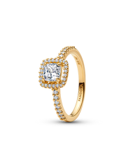 Sparkling Square Clear Halo Ring - 14k gold plating