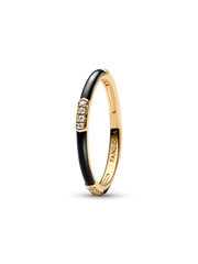 Black Enamel & Stones Ring - 14k gold plating