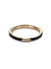 Black Enamel & Stones Ring - 14k gold plating