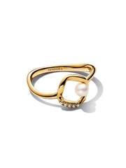 Organically Shaped Pavé Circle & Treated Freshwater Cultured Pearl Ring - 14k gold plating