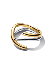 Organically Shaped Two-tone Double Ring - Sterling silver, 14k gold plating