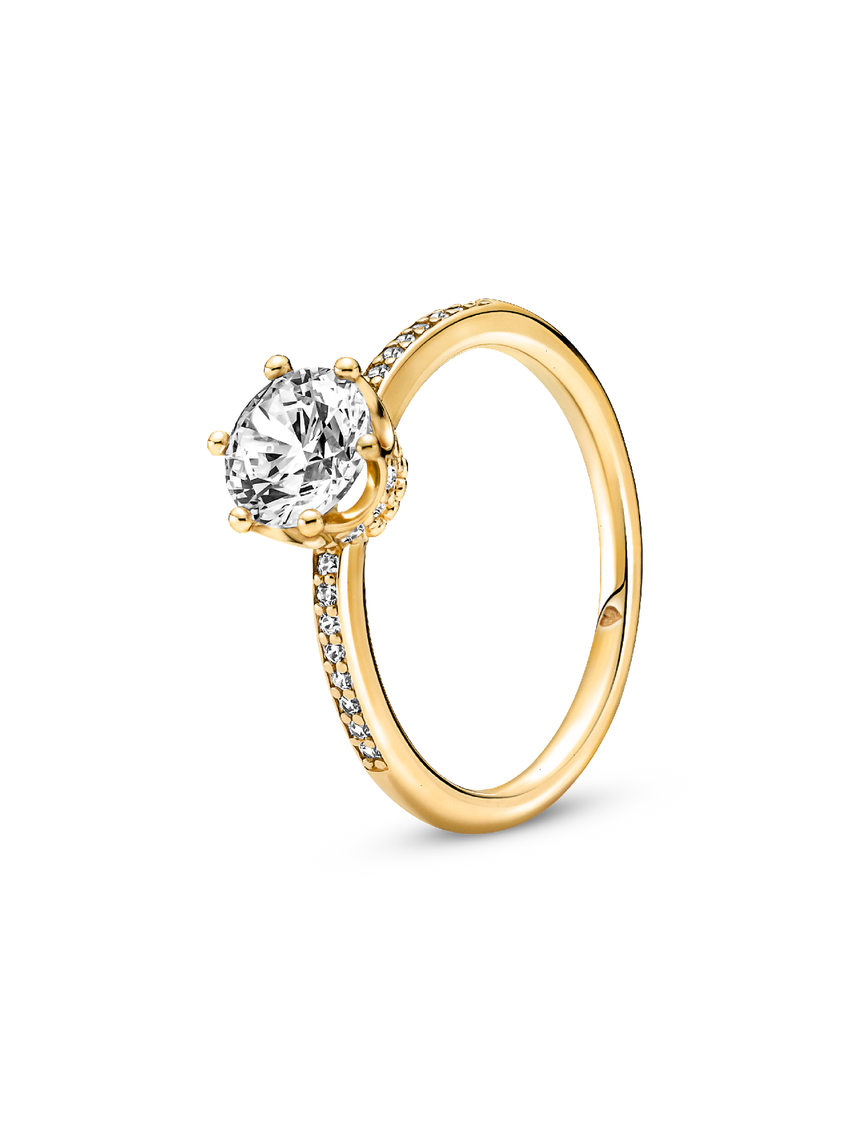 Clear Sparkling Crown Solitaire Ring - 14k gold plating