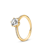 Clear Sparkling Crown Solitaire Ring - 14k gold plating