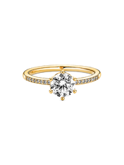 Clear Sparkling Crown Solitaire Ring - 14k gold plating