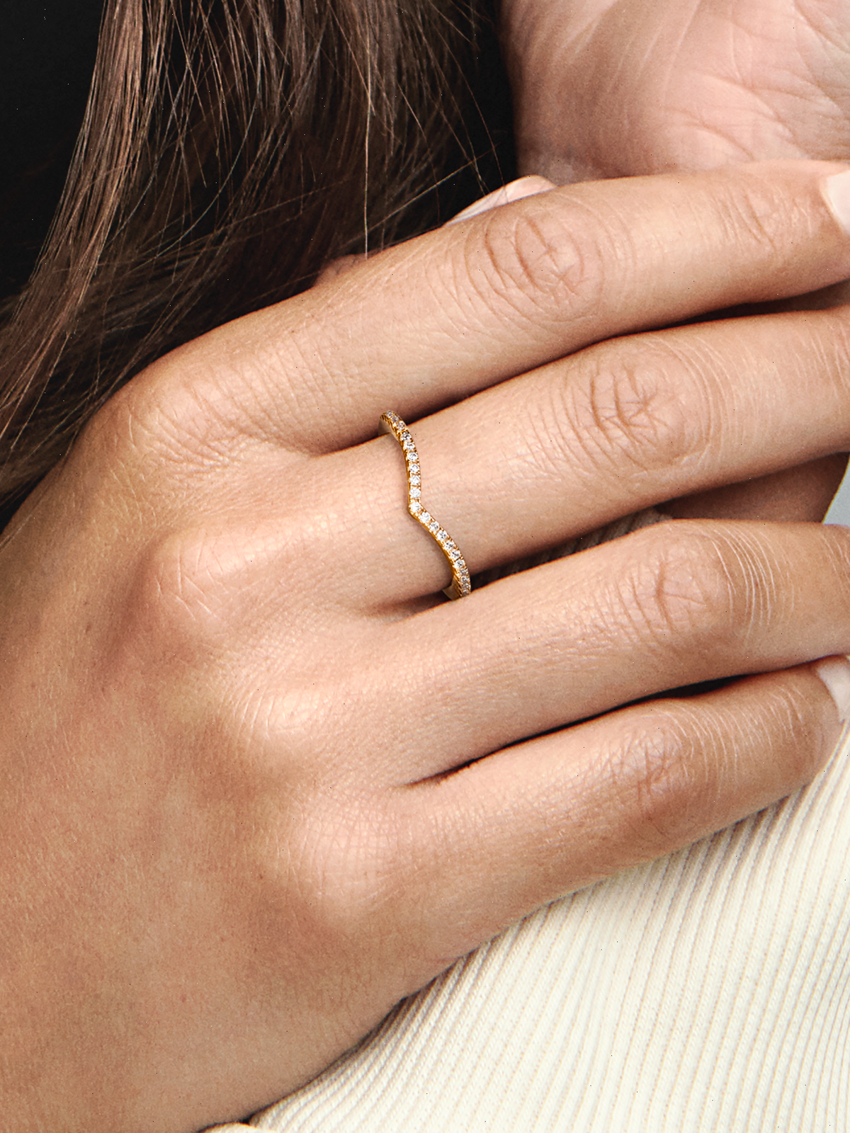 Sparkling Wishbone Ring - 14k gold plating