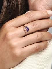 FINAL SALE - Deep Purple Pansy Flower Ring - 14k rose gold plating