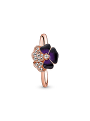 FINAL SALE - Deep Purple Pansy Flower Ring - 14k rose gold plating