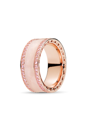 FINAL SALE - Hearts of PANDORA Ring, PANDORA Rose™, Cream Enamel & Clear CZ - 14k rose gold plating