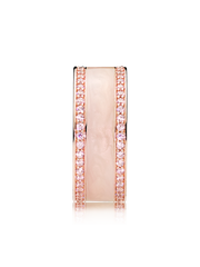 FINAL SALE - Hearts of PANDORA Ring, PANDORA Rose™, Cream Enamel & Clear CZ - 14k rose gold plating