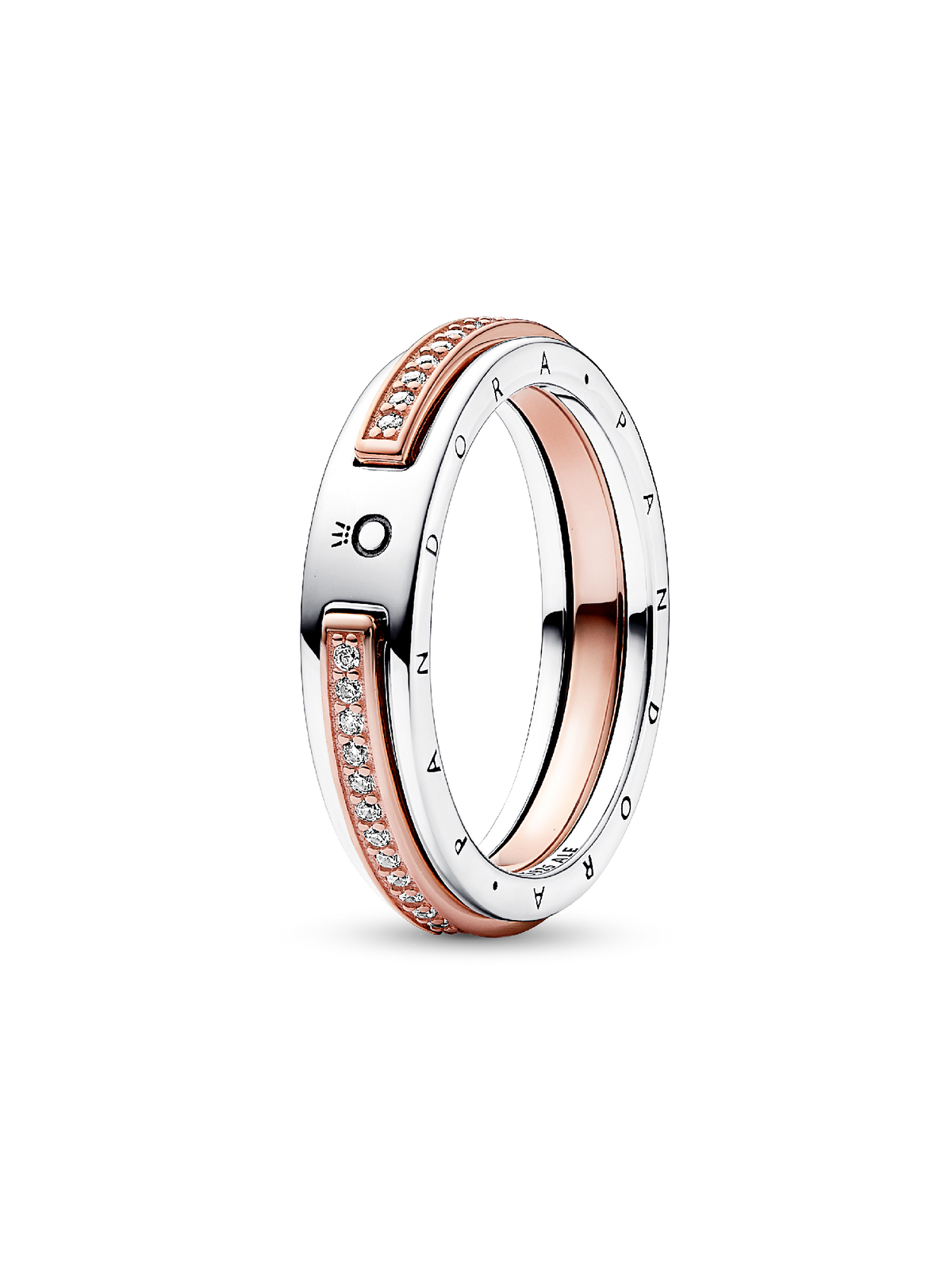 Pandora Signature Two-tone Logo & Pavé Ring - Sterling silver, 14k rose gold plating