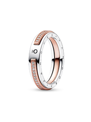 Pandora Signature Two-tone Logo & Pavé Ring - Sterling silver, 14k rose gold plating