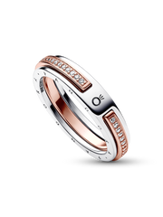 Pandora Signature Two-tone Logo & Pavé Ring - Sterling silver, 14k rose gold plating