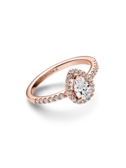 Sparkling Pear Halo Ring - 14k rose gold plating