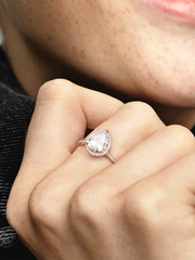 Sparkling Teardrop Halo Ring - 14k rose gold plating