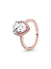 Sparkling Teardrop Halo Ring - 14k rose gold plating