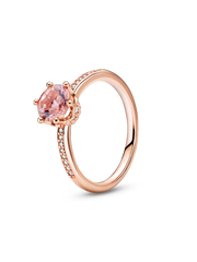Pink Sparkling Crown Solitaire Ring - 14k rose gold plating