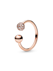 FINAL SALE - Polished & Pavé Bead Open Ring - 14k rose gold plating