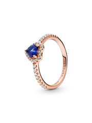 Sparkling Blue Elevated Heart Ring - 14k rose gold plating