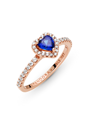 Sparkling Blue Elevated Heart Ring - 14k rose gold plating