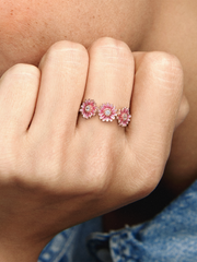 FINAL SALE - Pink Daisy Flower Trio Ring - 14k rose gold plating