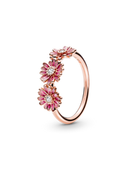 FINAL SALE - Pink Daisy Flower Trio Ring - 14k rose gold plating
