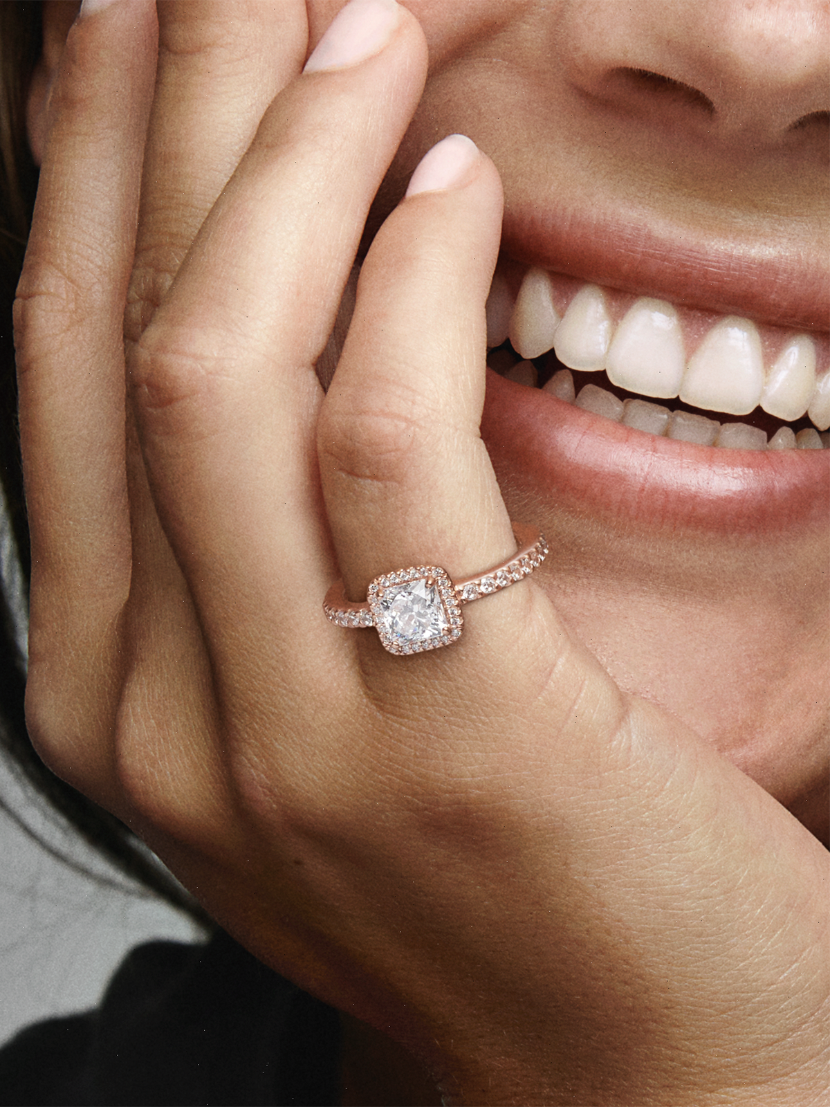 Square Sparkle Halo Ring - 14k rose gold plating