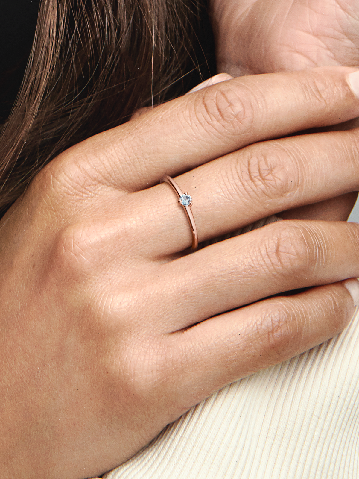 FINAL SALE - Light Blue Solitaire Ring - 14k rose gold plating