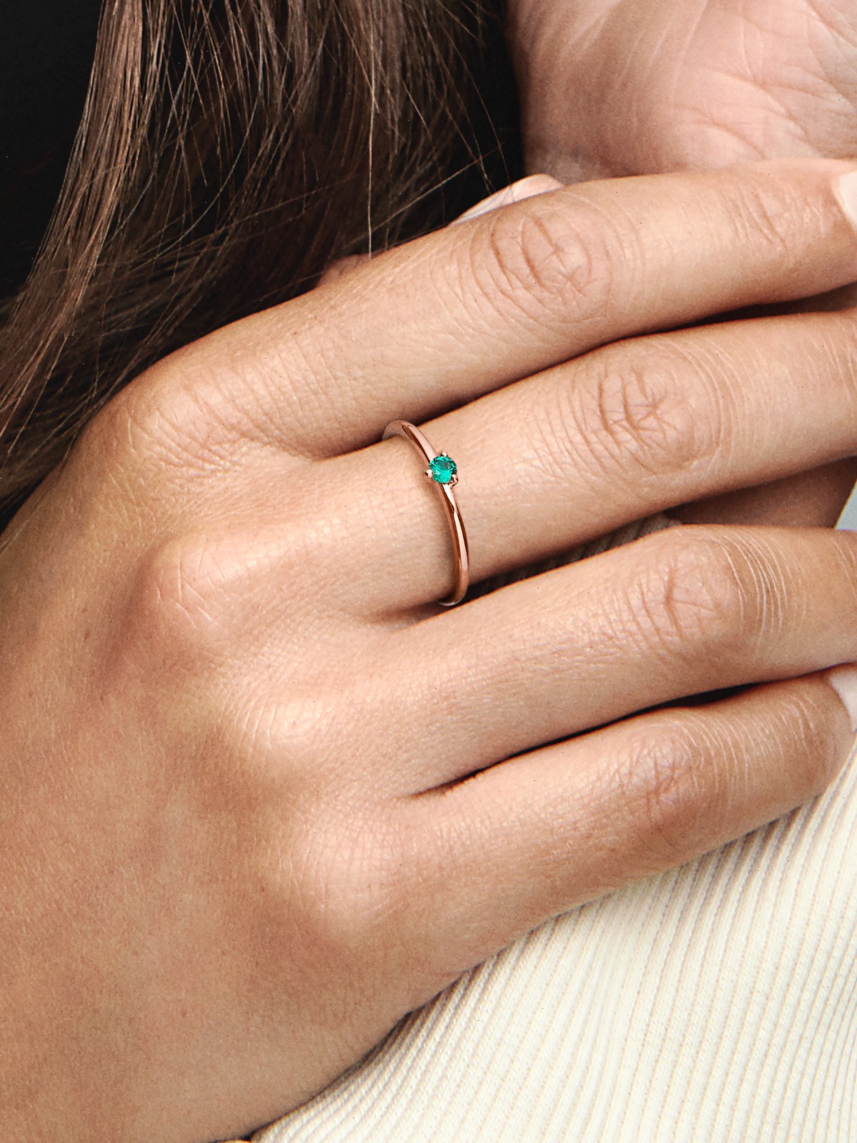 FINAL SALE - Green Solitaire Ring - 14k rose gold plating