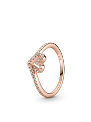 Sparkling Wishbone Heart Ring - 14k rose gold plating