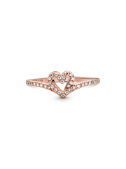 Sparkling Wishbone Heart Ring - 14k rose gold plating