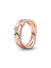 FINAL SALE - Sparkling Triple Band Ring - 14k rose gold plating