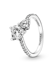 Double Heart Sparkling Ring - Sterling silver
