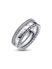 Pandora Signature Logo Pavé & Beads Ring - Sterling silver
