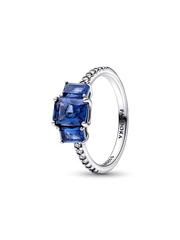 FINAL SALE - Blue Rectangular Three Stone Sparkling Ring - Sterling silver