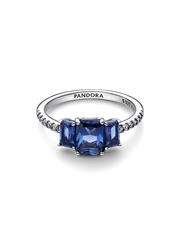 FINAL SALE - Blue Rectangular Three Stone Sparkling Ring - Sterling silver