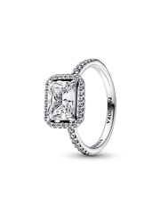 Rectangular Sparkling Halo Ring - Sterling silver