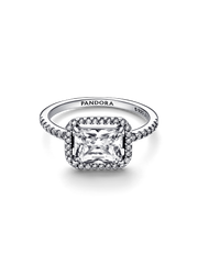 Rectangular Sparkling Halo Ring - Sterling silver