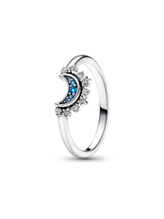 Celestial Blue Sparkling Moon Ring - Sterling silver