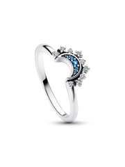 Celestial Blue Sparkling Moon Ring - Sterling silver