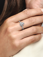 Sparkling Pear Halo Ring - Sterling silver