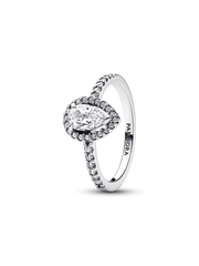 Sparkling Pear Halo Ring - Sterling silver