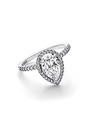 Sparkling Pear Halo Ring - Sterling silver