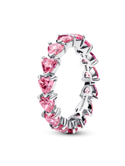 FINAL SALE - Band of Pink Hearts Ring - Sterling silver